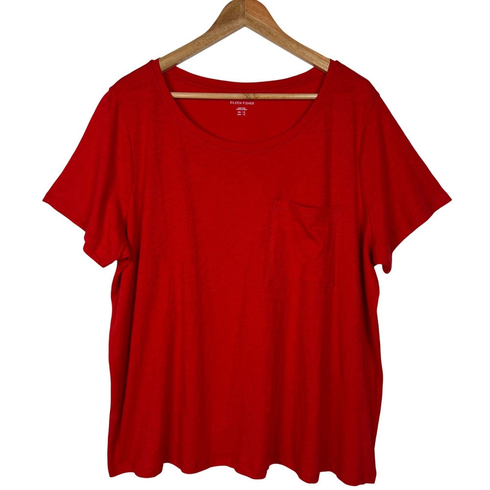 Eileen Fisher Slubby Jersey Pocket Tee Womens 1X Red Relaxed Minimalist Chic